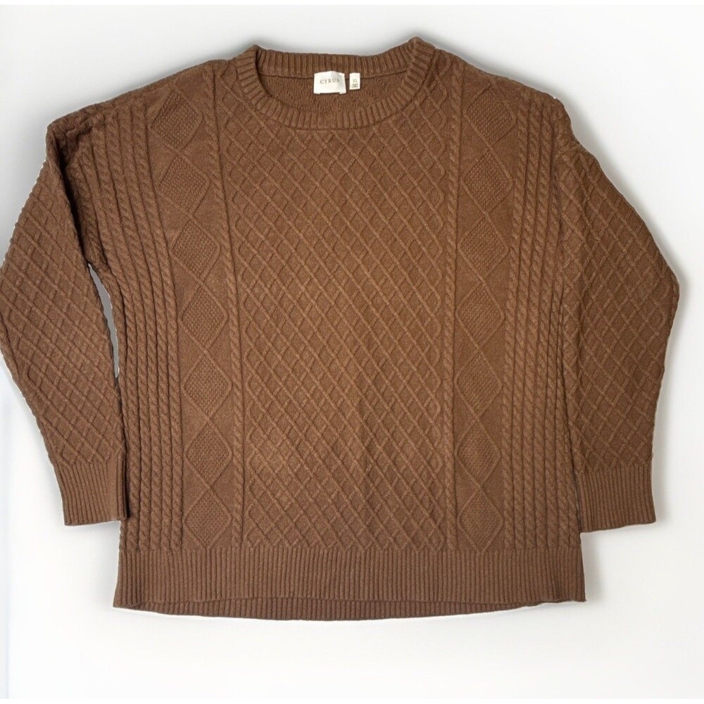 Cyrus Women's Brown Cable-Knit Chunky Crew Neck Raglan Pullover Sweater XL